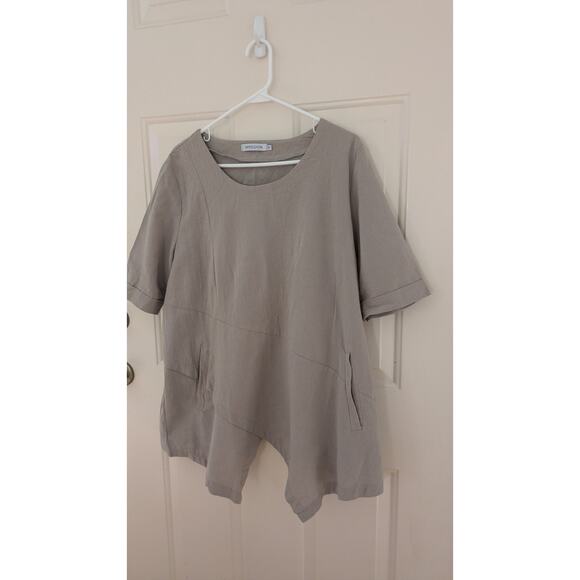 Misslook Grey/Tan Asymmetrical Tunic with Pockets, XL , Cotton/Polyester, Hippie - Picture 1 of 12
